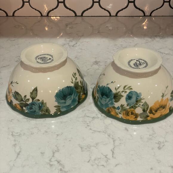 The Pioneer Woman Rose Shadow stoneware soup/cereal bowl set of 2 6” green - Picture 3 of 9